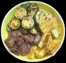 牛肉、櫛瓜、雞蛋豆腐